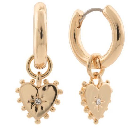 Rebecca Minkoff Gold Studded Heart Charm Huggie Hoop Earrings - Picture 2 of 4